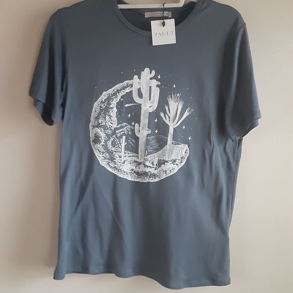 POLAGRAM boho desert cactus tee grey blue size S - Picture 2 of 6
